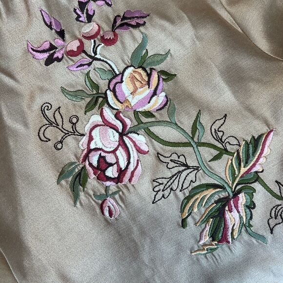 Nolan Miller Silk Jacket Retro Size Large Tan Vintage Floral Embroidered Runway - Picture 7 of 9